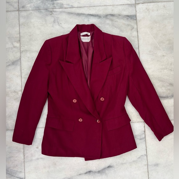 VTG Haberdasher Blazer Burgundy Double Breasted Notch Collar Women 6P Office - Picture 1 of 8